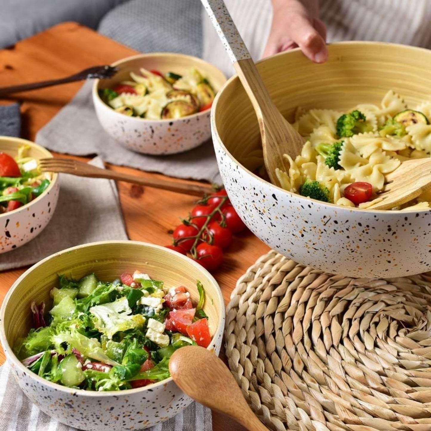 Bamboe saladebestekset (lepel en vork)